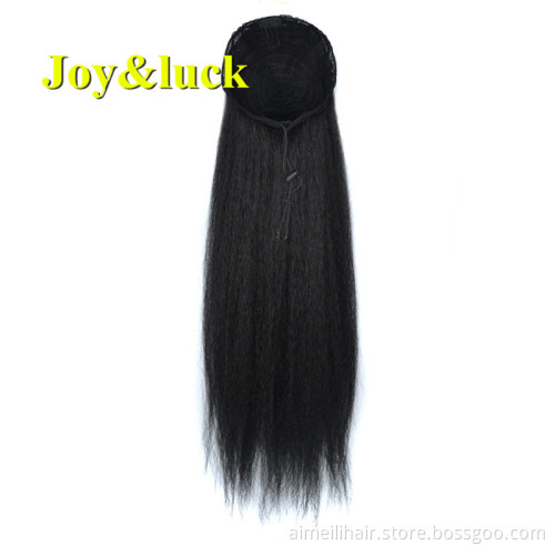 Wholesale Price Wigs Black In Afro Kinky Straight Ponytail Hairpieces With Elastic Band Comb Drawstring Ponytail Hair Extension